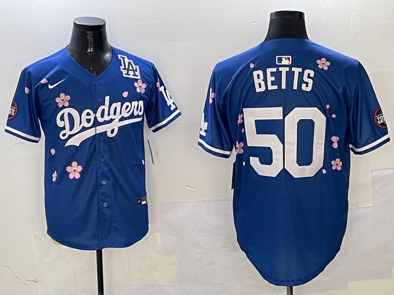 Men Los Angeles Dodgers #50 Betts Blue Sakura Edition 2025 Nike MLB Jersey style 8